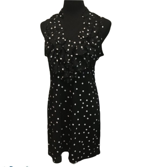White House Black Market  polka dot ruffle dress Sz M - Picture 1 of 8